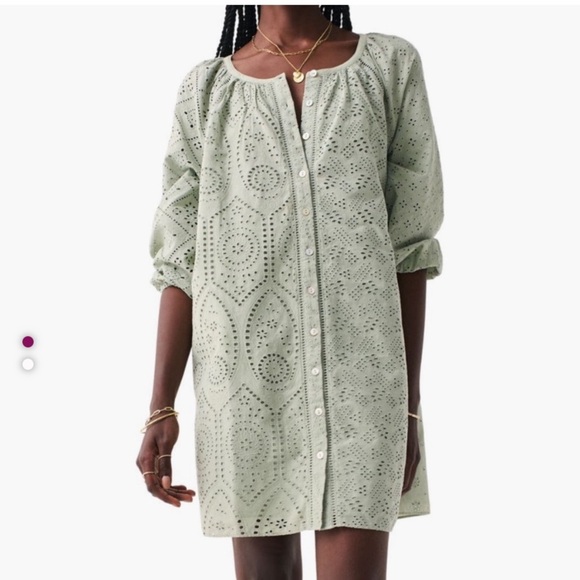Faherty Mini Eyelet Dress Small Desert Sage NWT 100% Organic Cotton - Picture 1 of 4